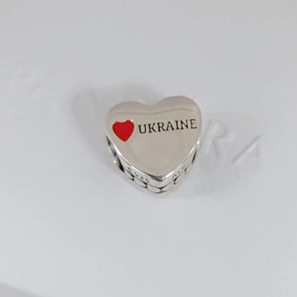Pandora Ukraine Flag Heart Charm Bead Bracelet Pendant S925 Silver with box - Picture 7 of 7